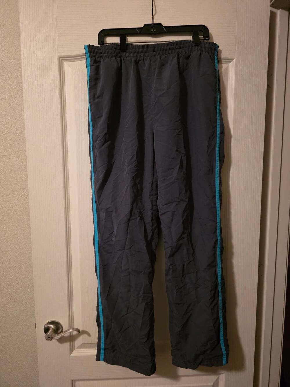 Kim Rogers Track Pants Size Large Gray Blue Striped Athletic Joggers